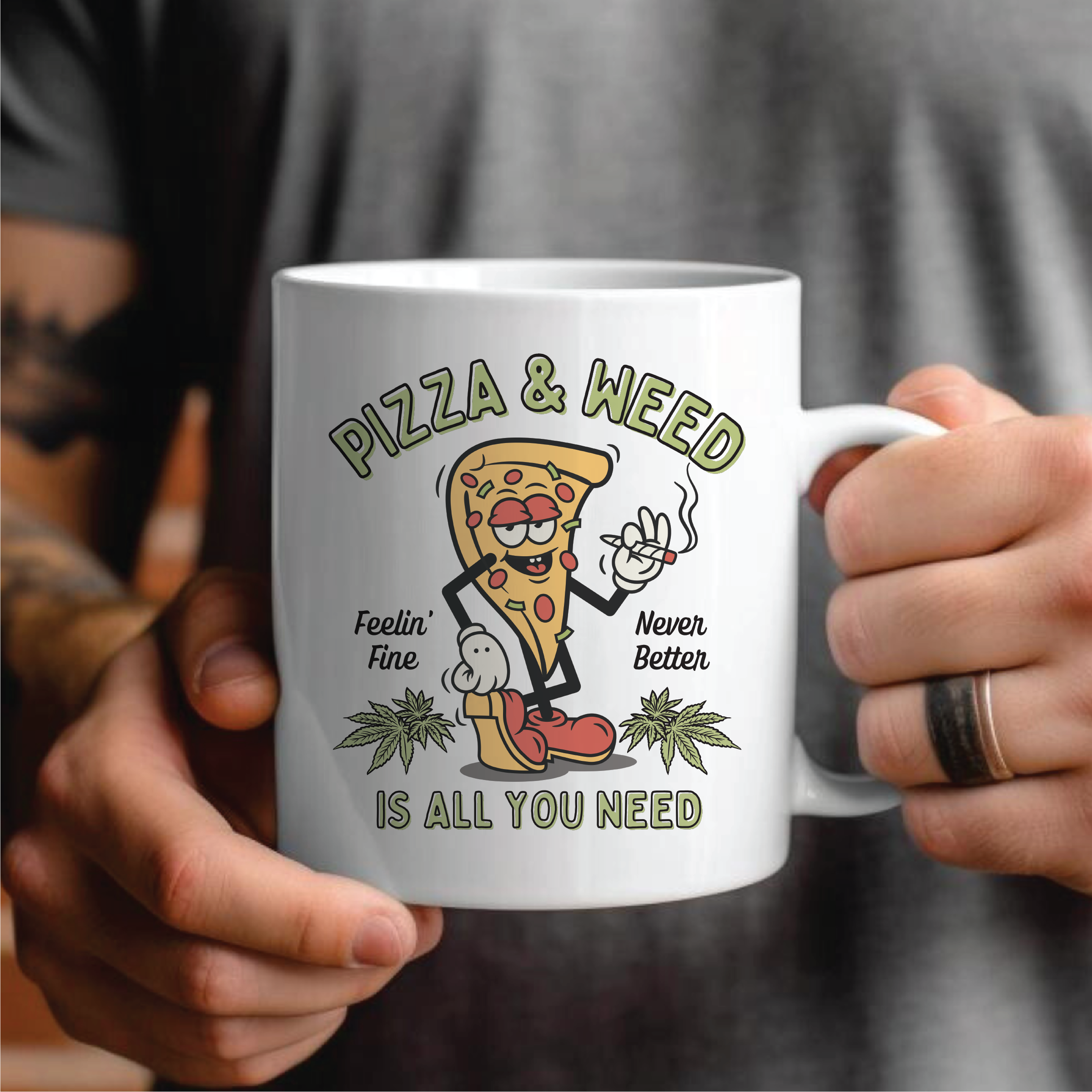 Pizza and Weed Retro Cannabis Coffee Mug