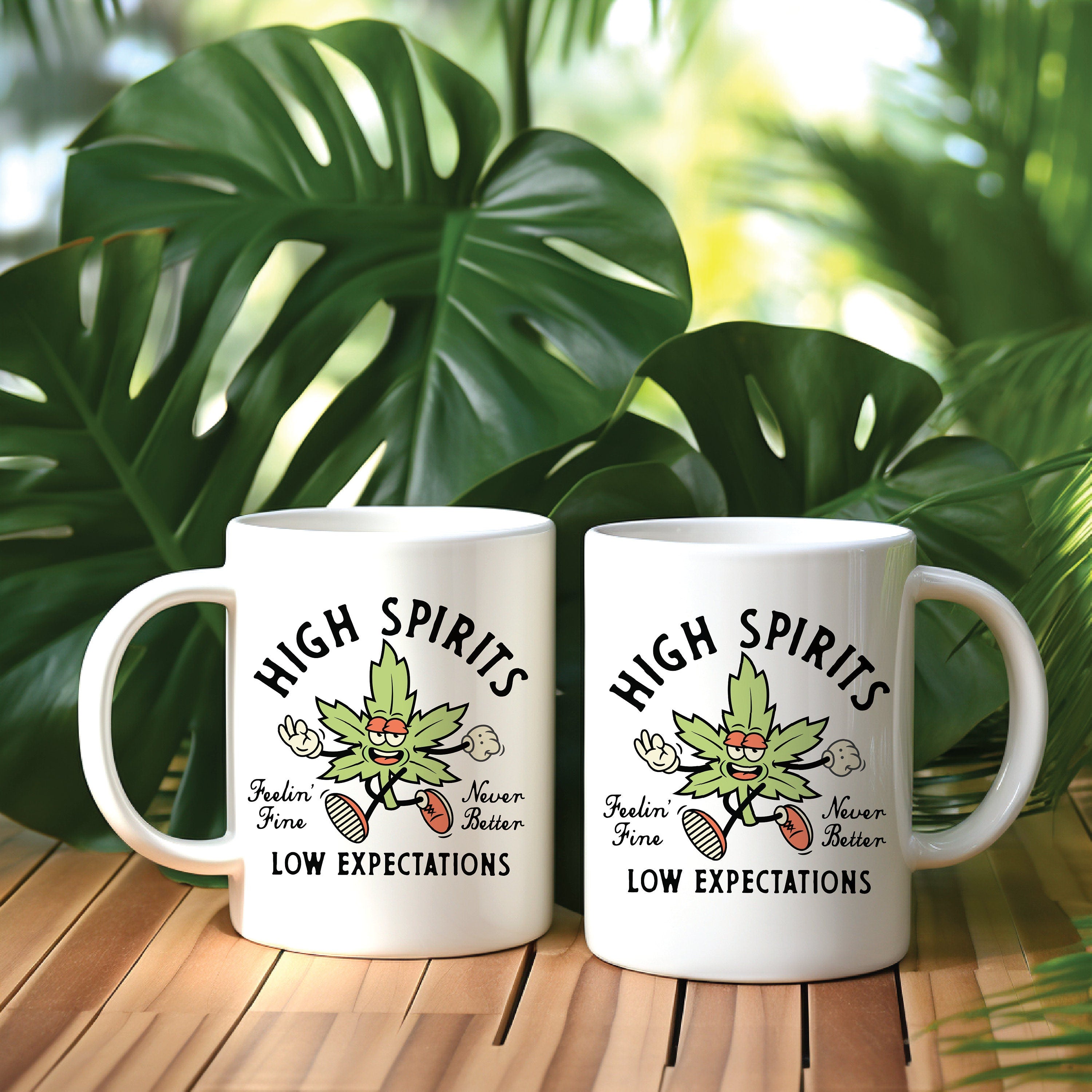 High Spirits Low Expectations Cannabis Coffee Mug