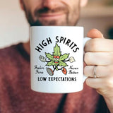 High Spirits Low Expectations Cannabis Coffee Mug