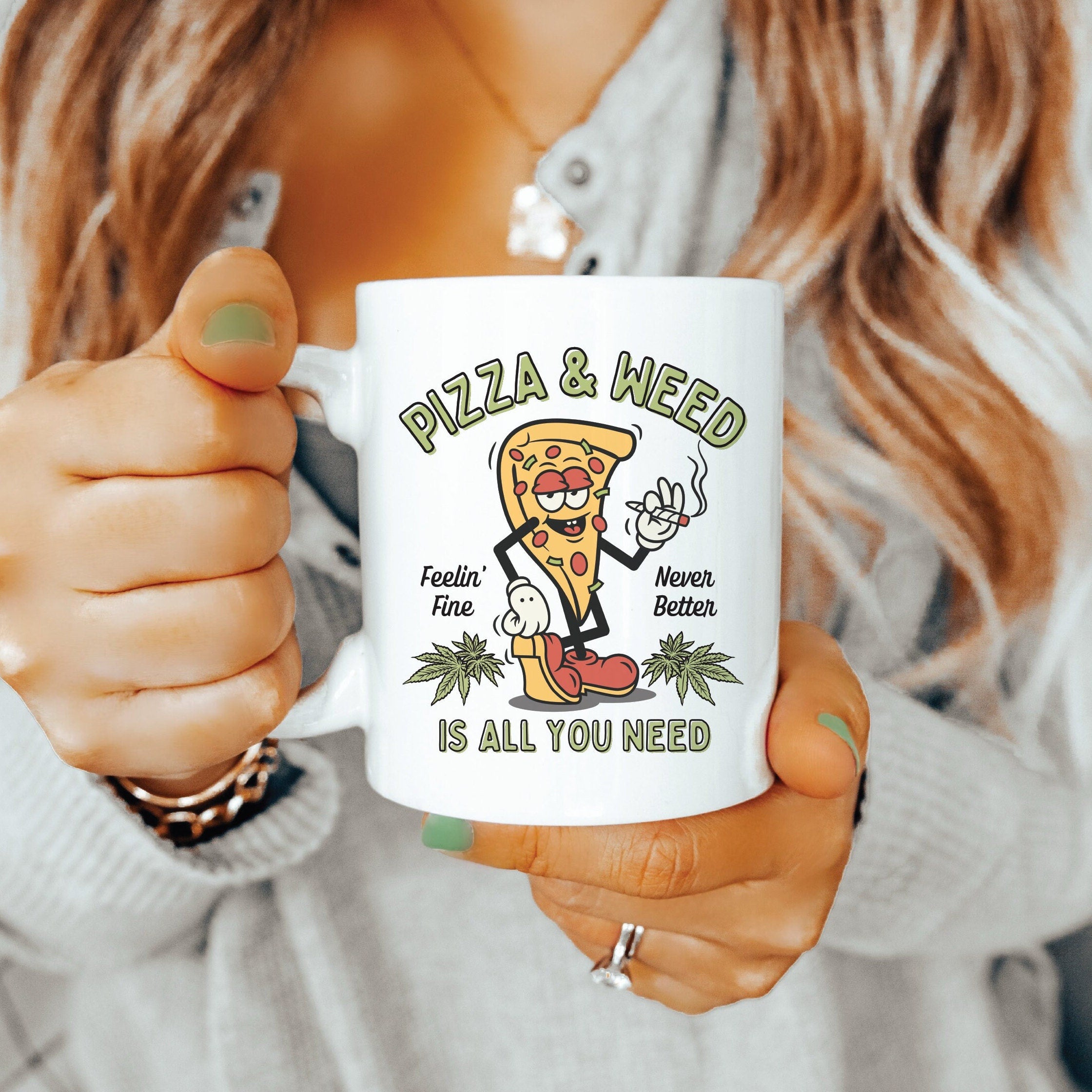 Pizza and Weed Retro Cannabis Coffee Mug